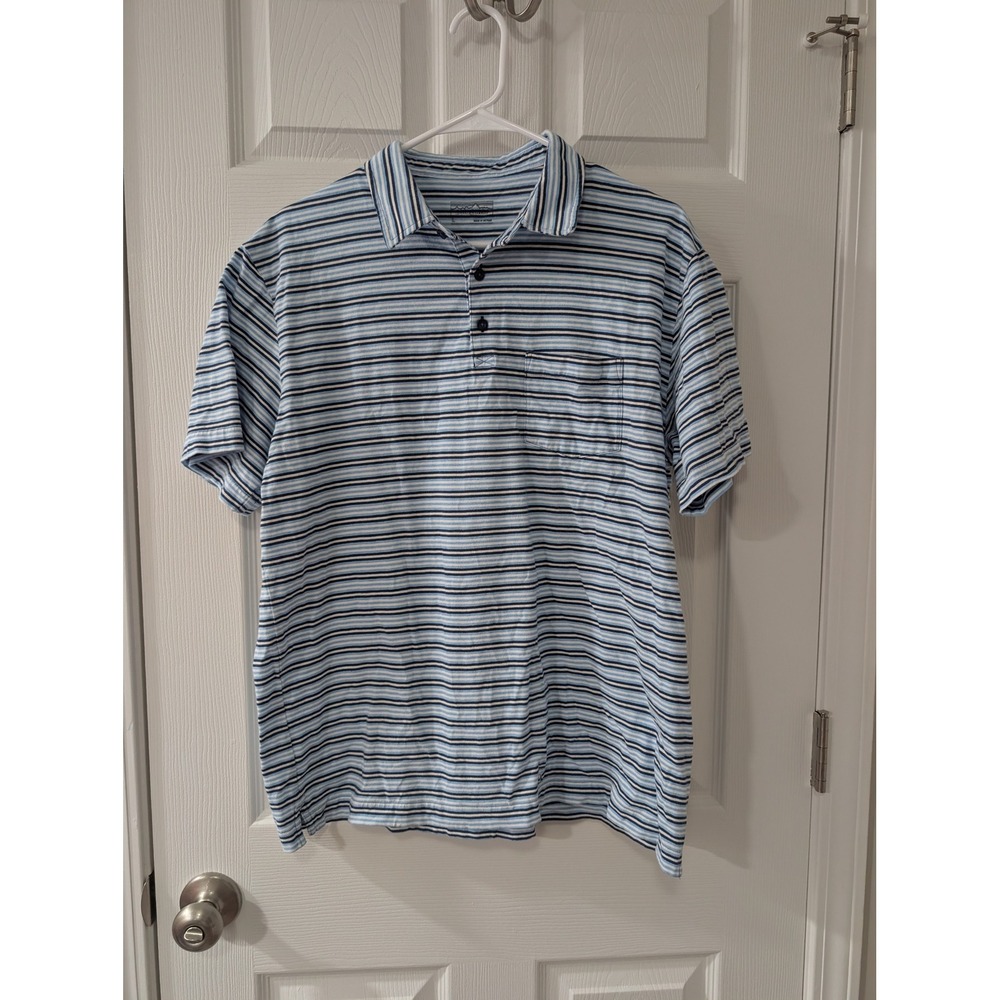 Patagonia, Mens Large Squeaky Clean Polo, Blue Striped, Athleisure Golf,‎ Cotton